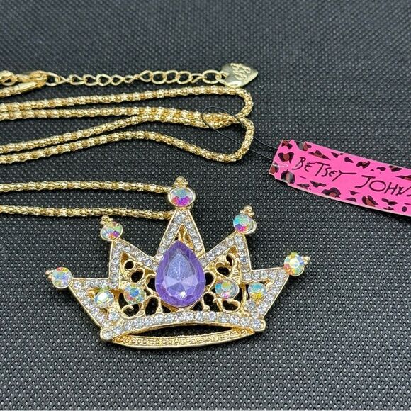 NECKLACE! Betsey Johnson Purple Queen Crown w/ Gemstones BNWT - Picture 2 of 7